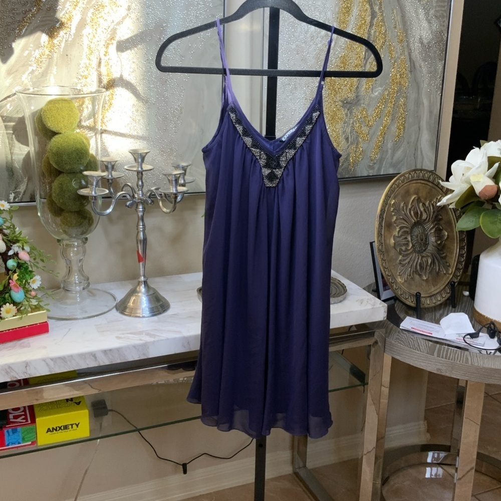 Express Purple Mini Dress with Black Accents